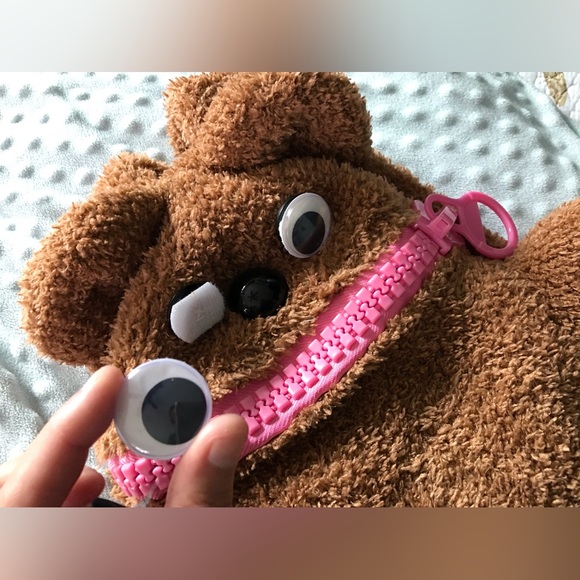 Handmade Knit Lined Fuzzy Bear Bunny Zipper Mouth Googly Eyes Backpack Bag OOAK - Picture 14 of 16